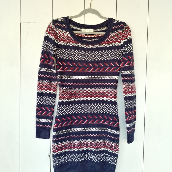 red and white sweater dress